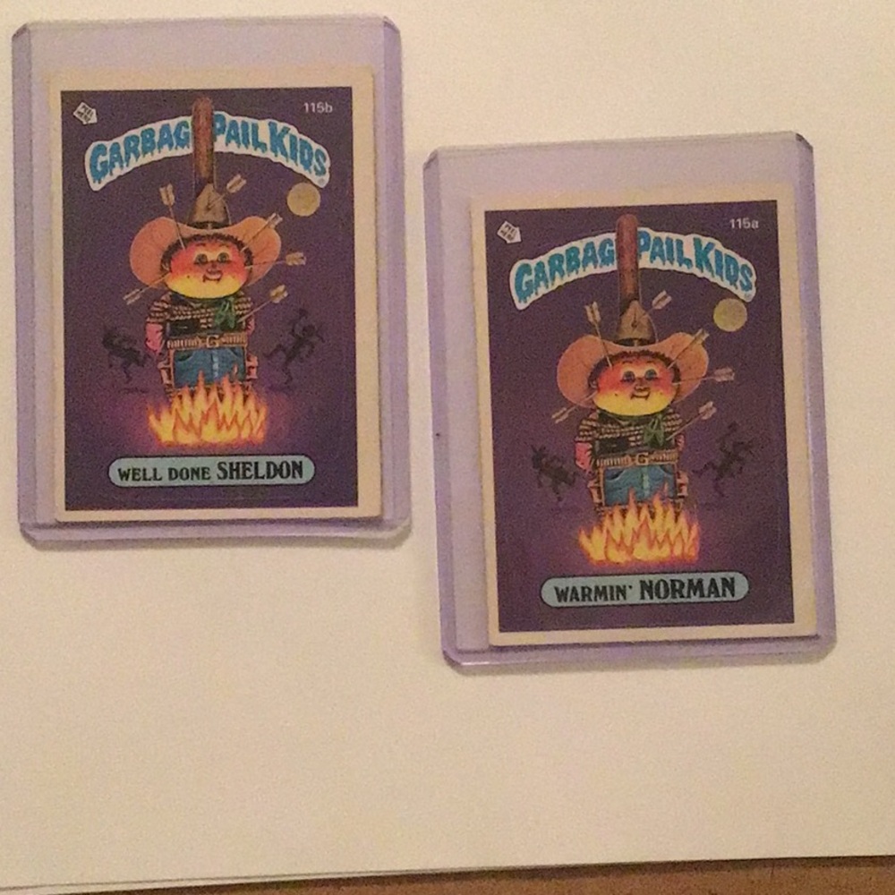 Garbage Pail Kids Cards - Well Done Sheldon 115 a & Warmin' Norman 115  b